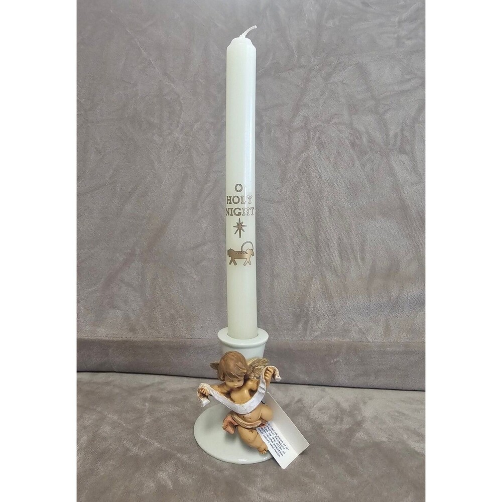 Vtg Fontanini Angel Banner 1978 Roman Italy Cherub Candle Holder Candlestick